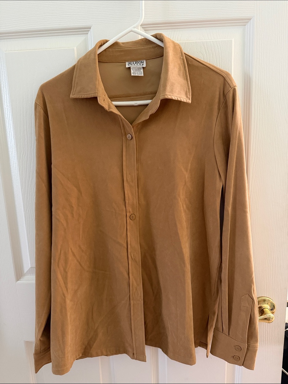 Allison Taylor Women's Long-Sleeve Button-Front Blouse in Camel Brown
